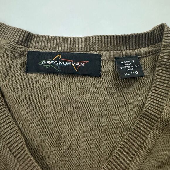 Greg Norman Green/Brown Knit V-Neck Long Sleeve Sweater Size XL Golf Cotton - Picture 8 of 12
